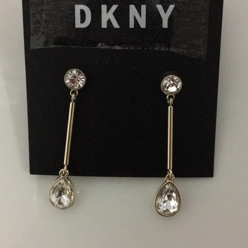 New DKNY Classy Drop Bezel & pear Crystal Earrings